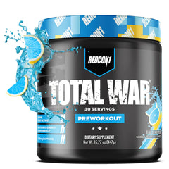 REDCON1 Total War blue lemonade bottle for fast-acting energy and focus.