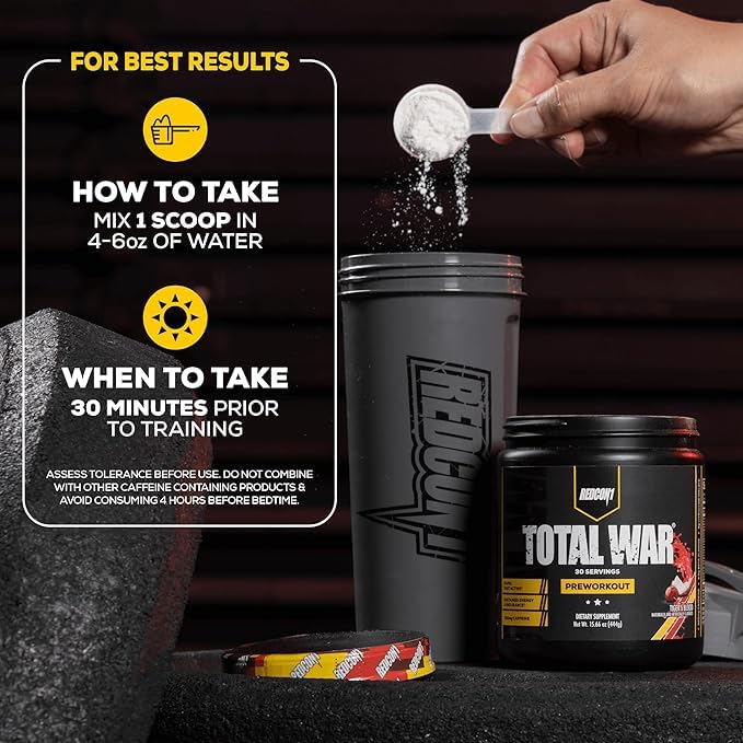 REDCON1 Total War glass with powder ready for pre-workout use.