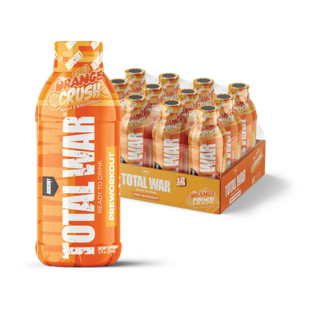 REDCON1 Total War Orange Crush label showing bold branding and flavor promise