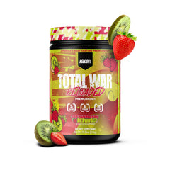 REDCON1 Total War Reloaded Strawberry Kiwi powder in tub for fast workout energy.