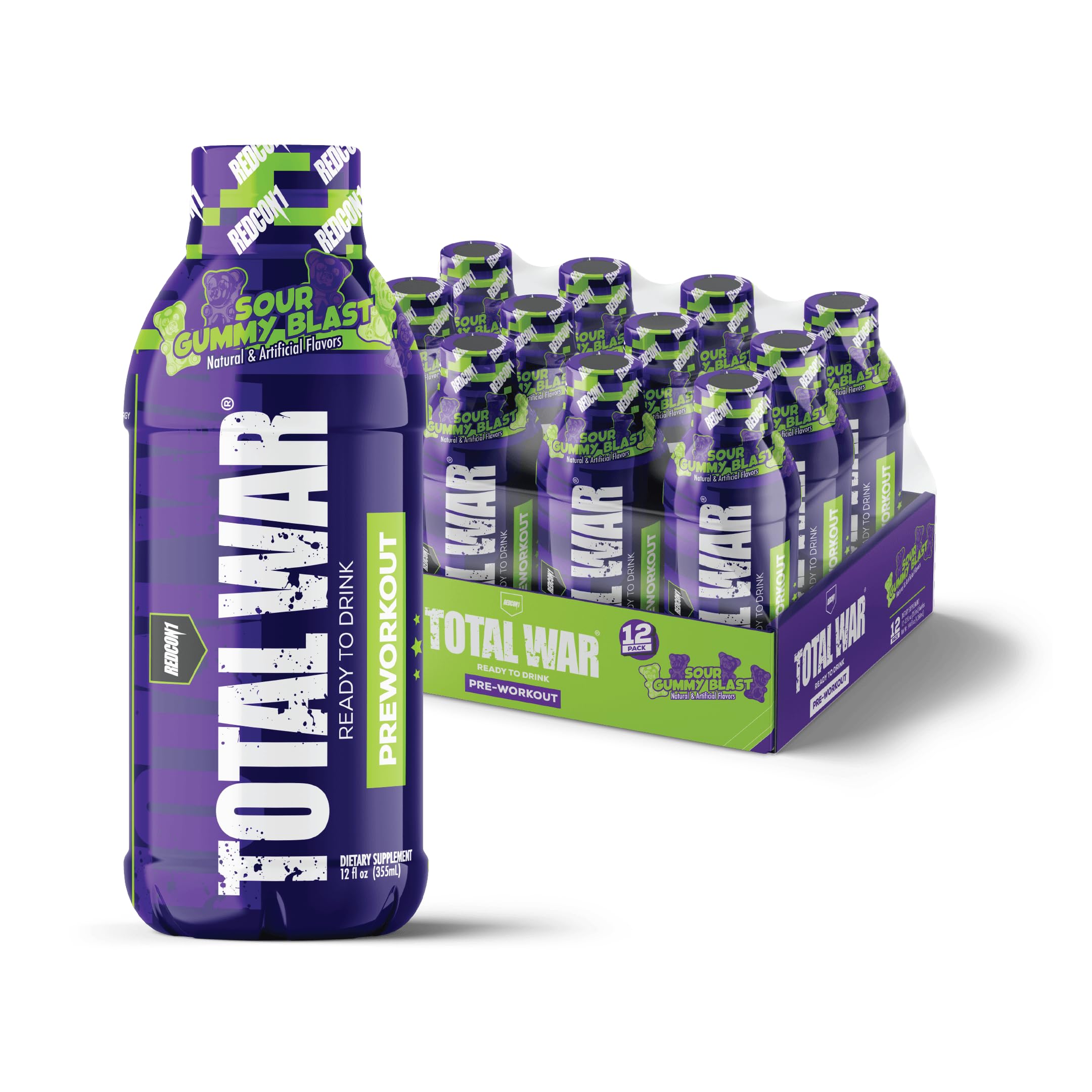 Redcon1 Total War RTD bottle pouring for quick energy before training.