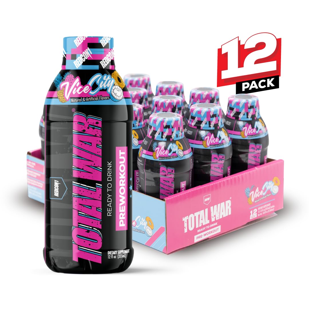 RedCon1 Total War RTD pouring action, quick on-demand energy during workouts.