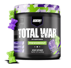 RedCon1 Total War tub front showing energy-boosting pre-workout formula