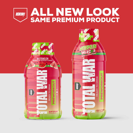 Total War watermelon RTD being poured for quick pre-workout energy.