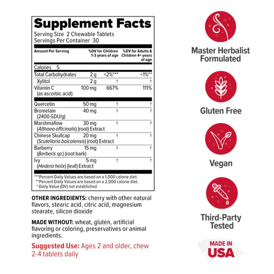 Close-up of chewable tablets highlighting kid-friendly size and texture.