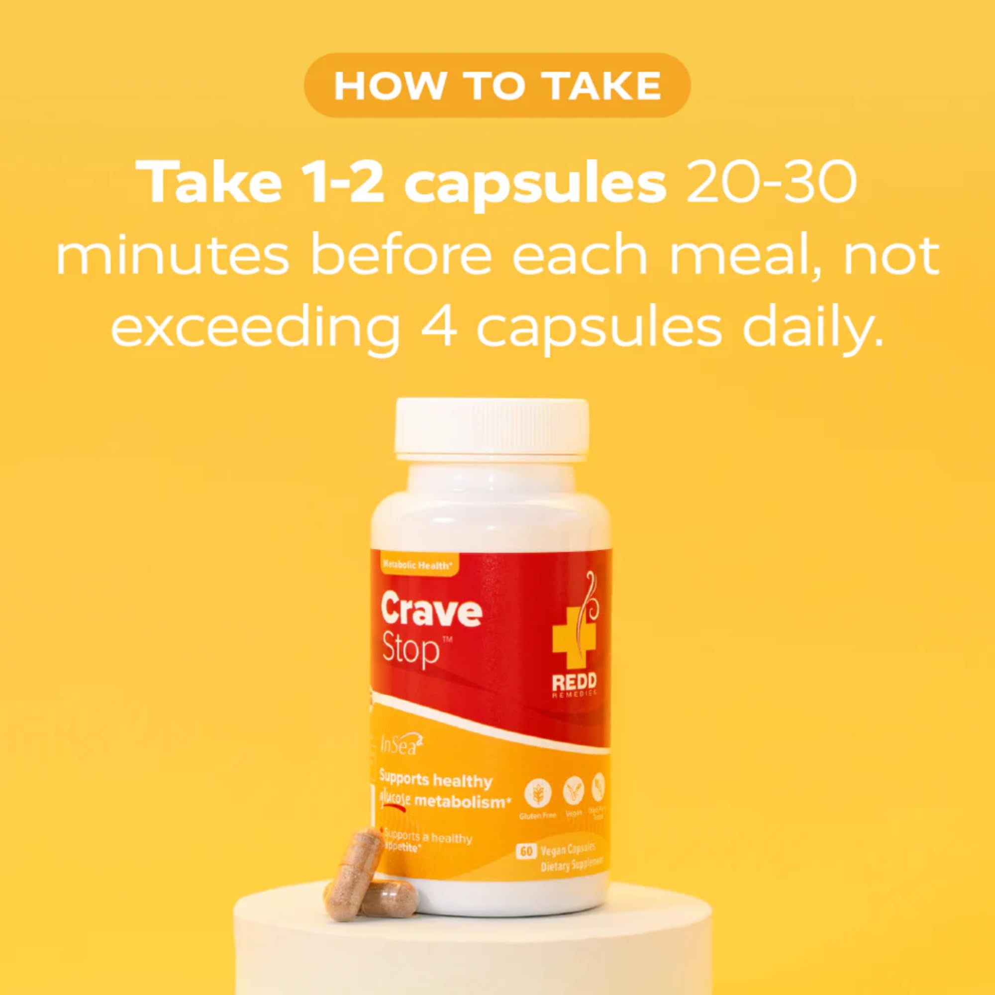 Redd Remedies Crave Stop on a plate scene suggests easy pre-meal routine