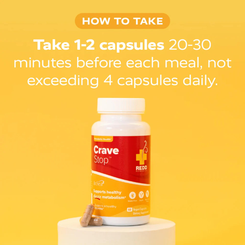 Redd Remedies Crave Stop on a plate scene suggests easy pre-meal routine