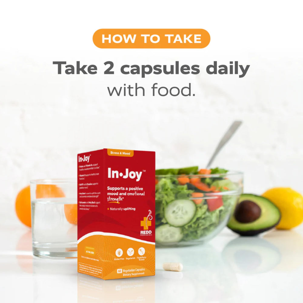 Redd Remedies In Joy ingredients panel highlighting folate, B vitamins, and vitamin D.