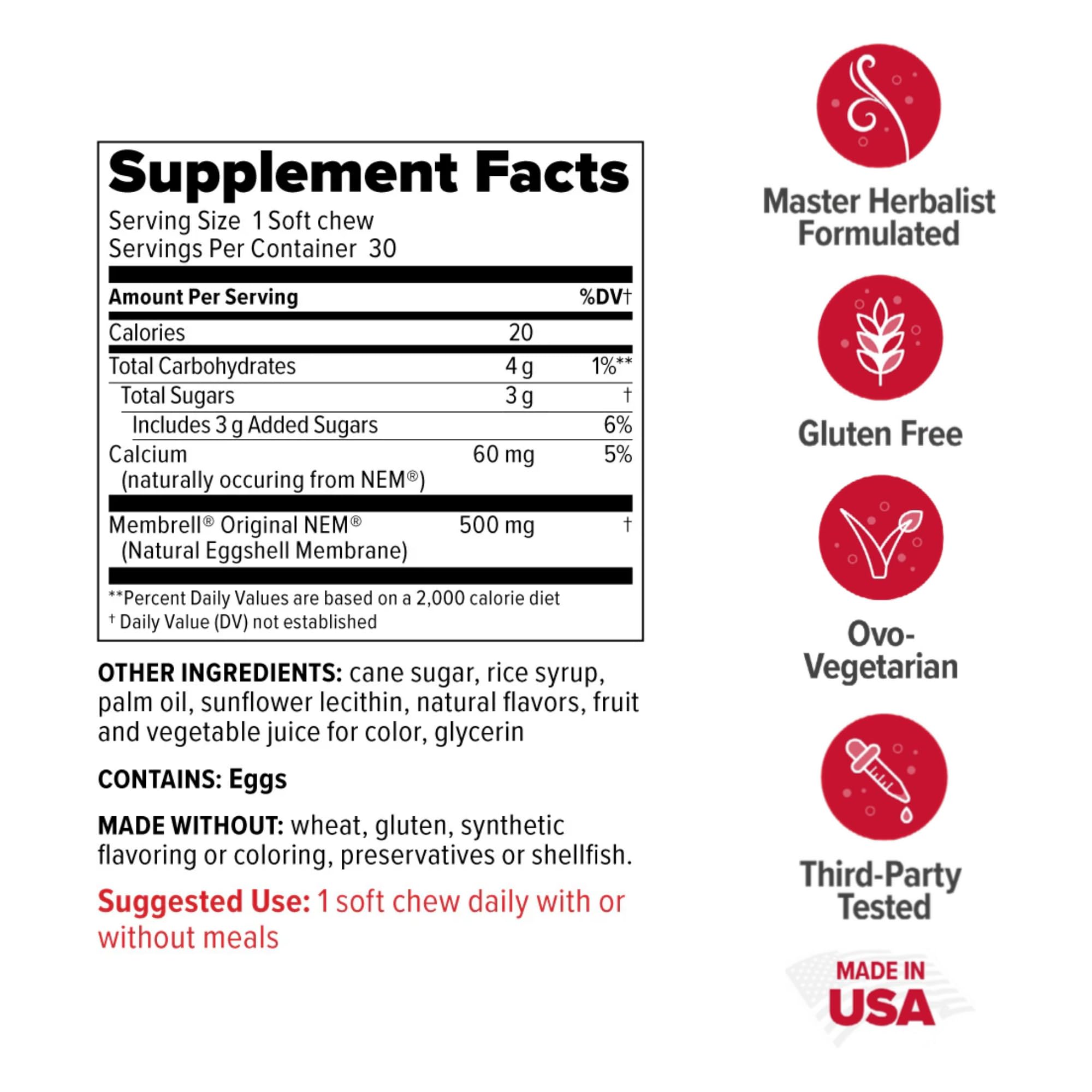 Close-up of the bottle label on Redd Remedies Joint Health Original.