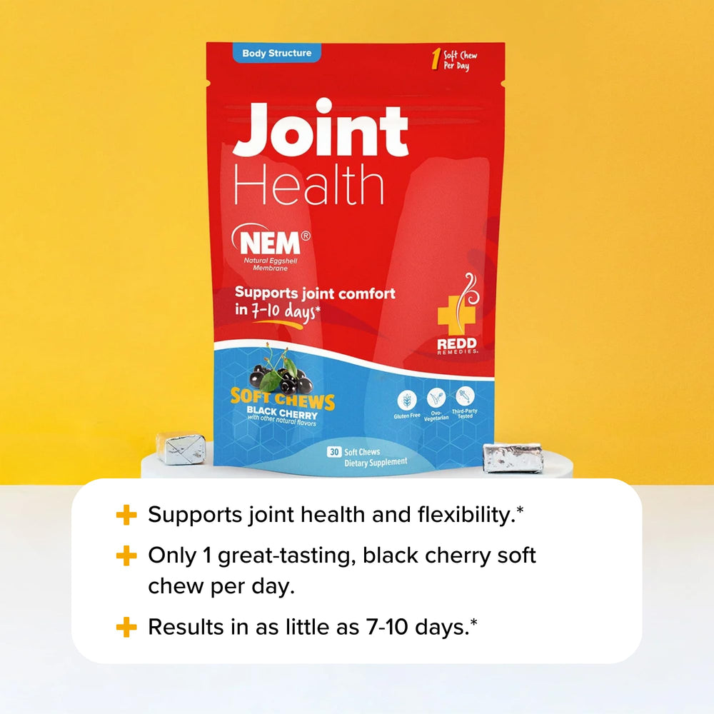 Gluten-free, vegetarian symbol on Redd Remedies Joint Health Original packaging.