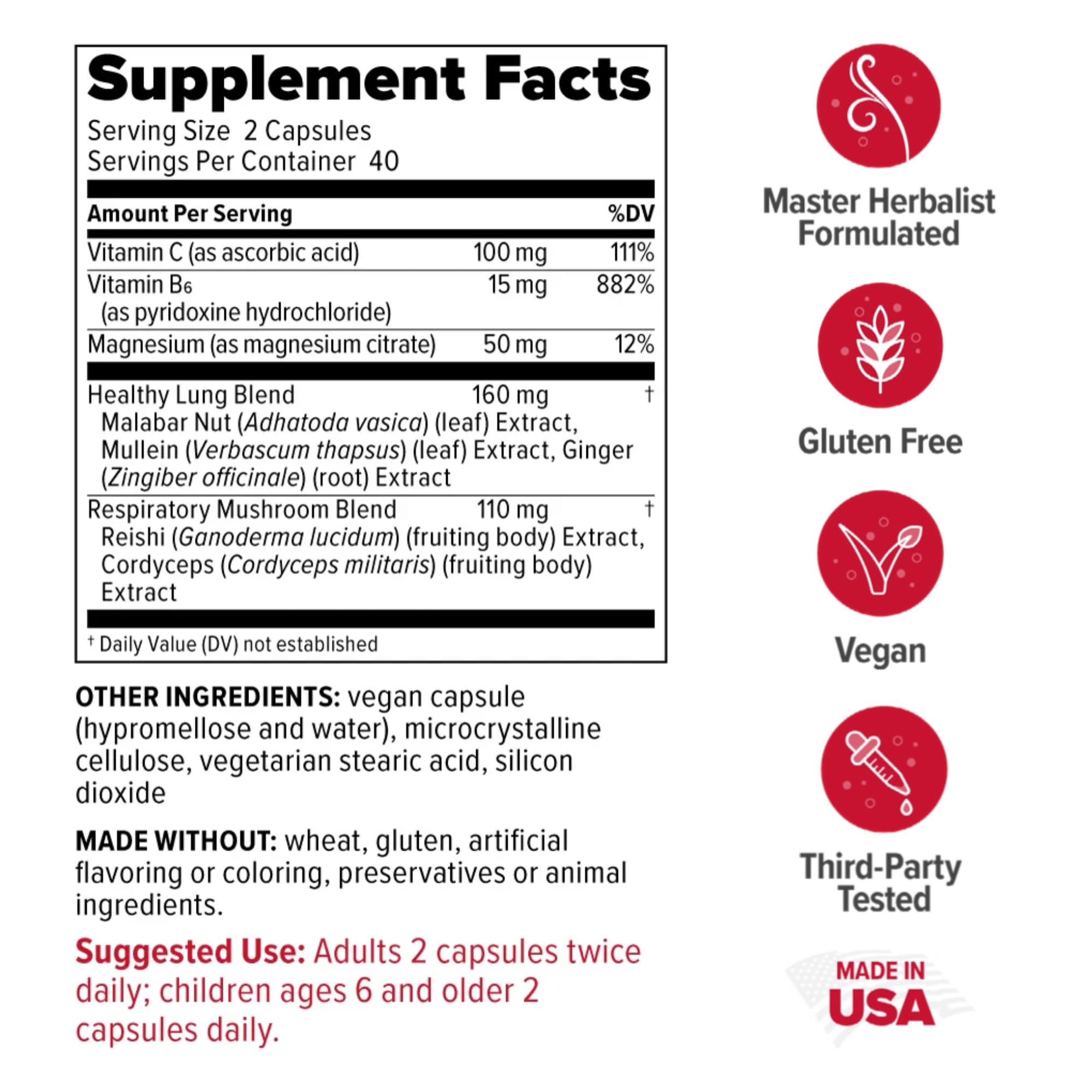 Redd Remedies Lung Care label close-up emphasizes purity and potency.