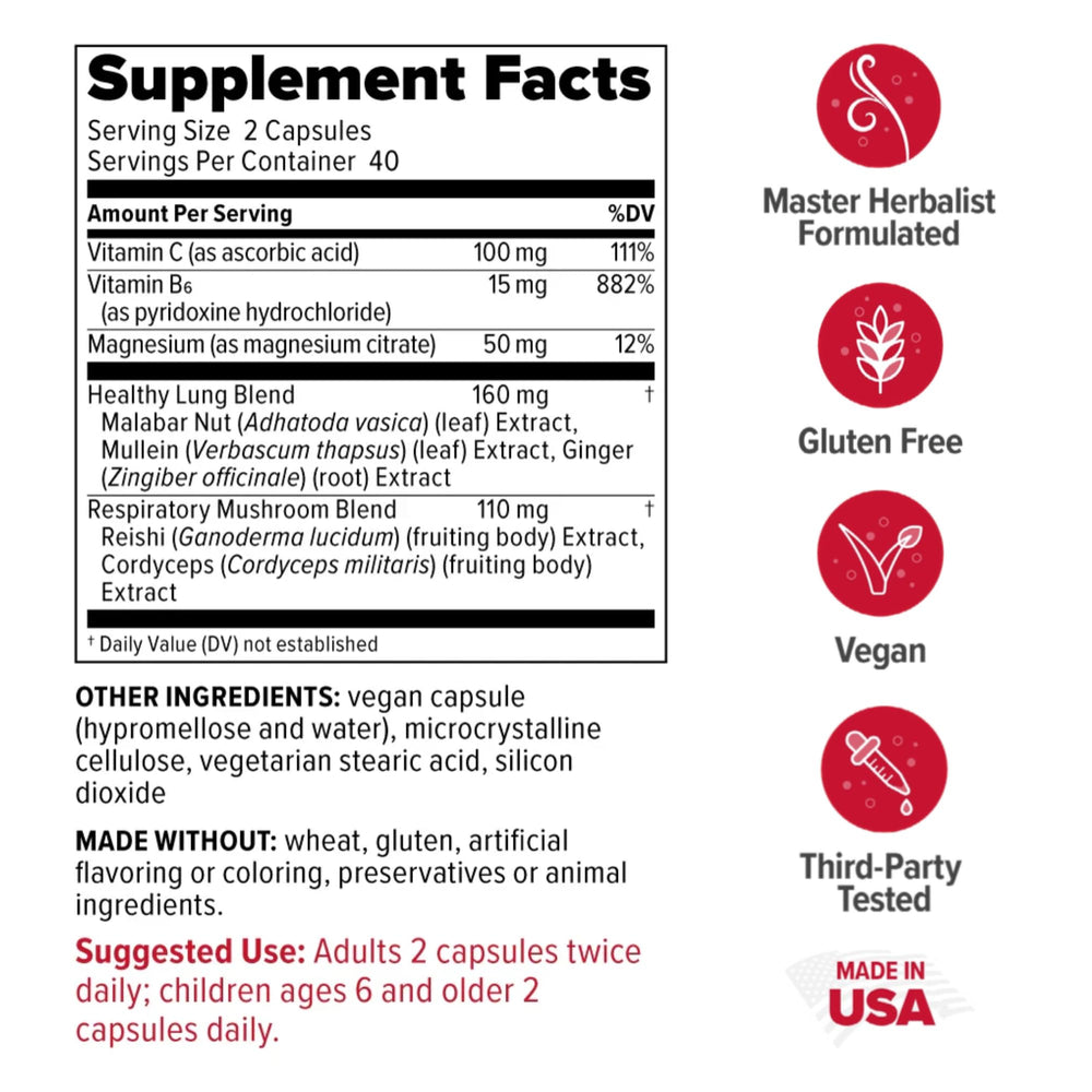 Redd Remedies Lung Care label close-up emphasizes purity and potency.