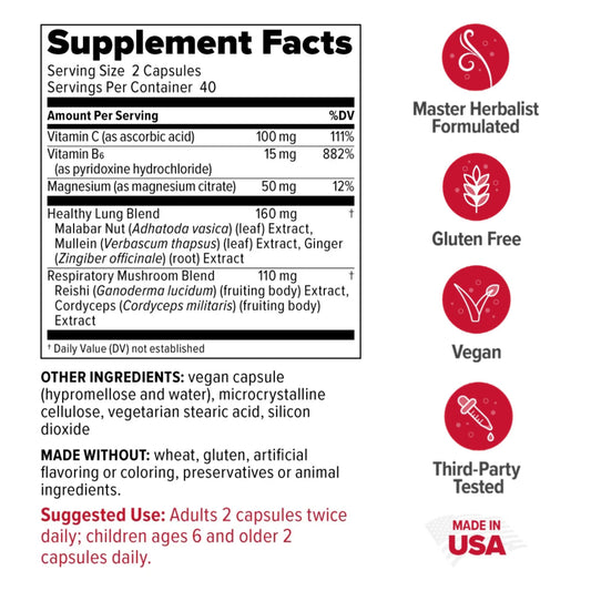 Redd Remedies Lung Care label close-up emphasizes purity and potency.