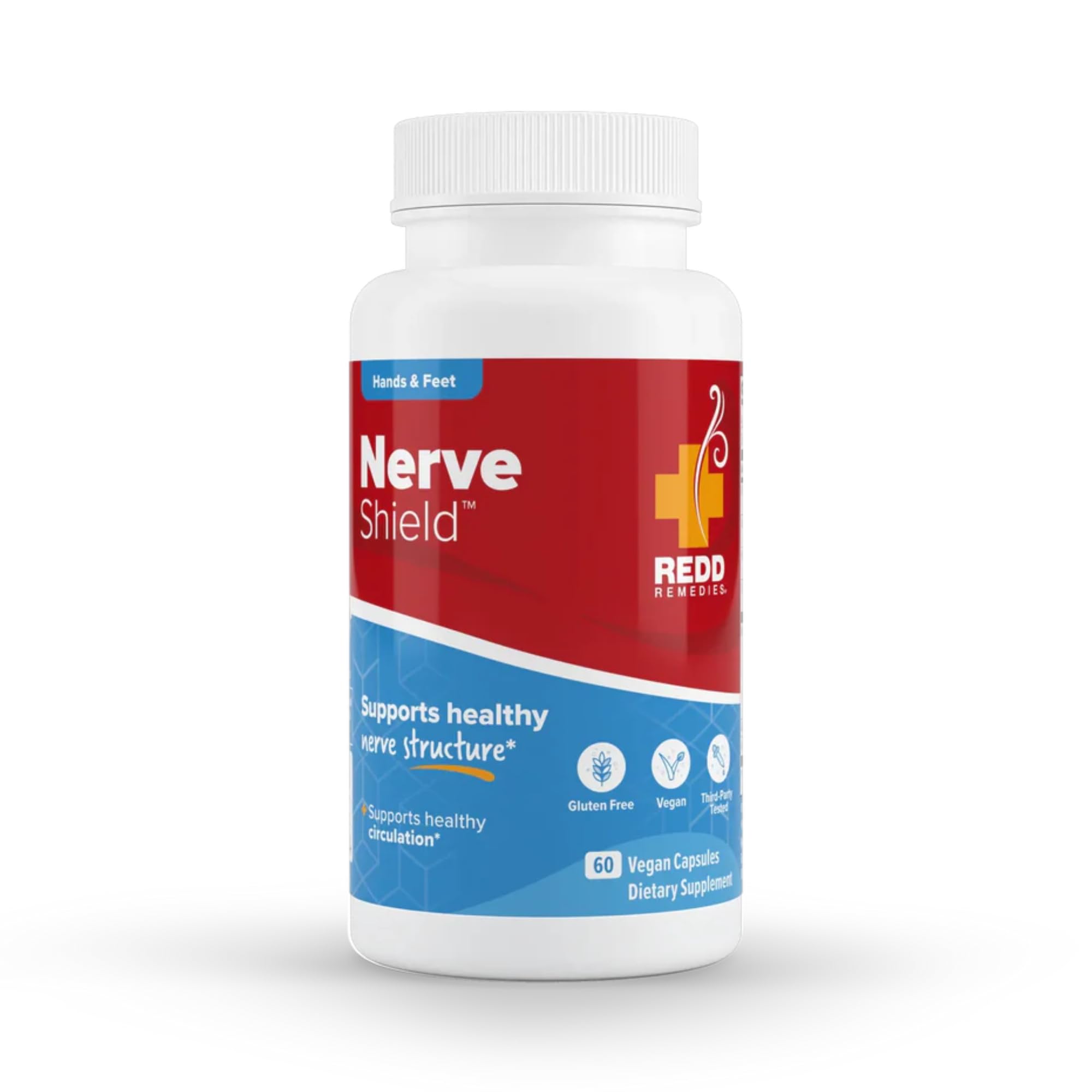 Redd Remedies Nerve Shield bottle showing 60 vegan capsules for nerve support