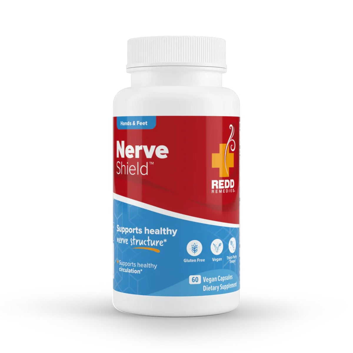 Redd Remedies Nerve Shield bottle showing 60 vegan capsules for nerve support
