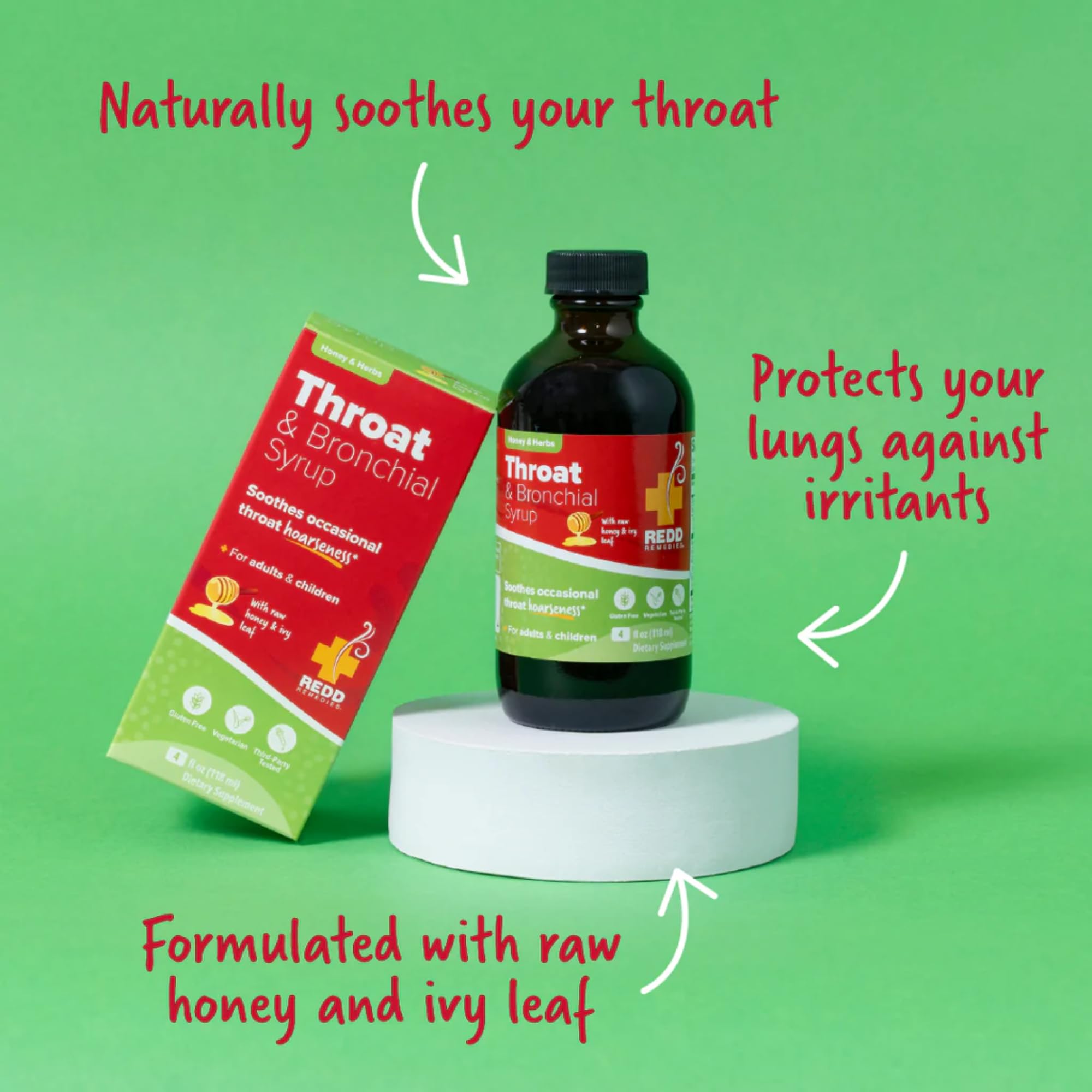 Buckwheat honey and herbs in Redd Remedies bottle visuals
