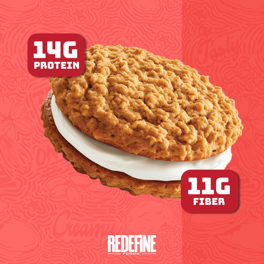 REDEFINE Oatmeal Protein Pie ingredient list with non-GMO labeling visible.