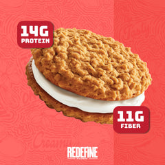 REDEFINE Oatmeal Protein Pie ingredient list with non-GMO labeling visible.