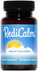 RediCalm bottle front view, vegan non-GMO gluten-free supplement for daily stress support.