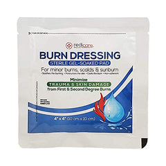 Redicare burn gel dressing 4x4 non-adherent pad prevents sticking while soothing the skin.