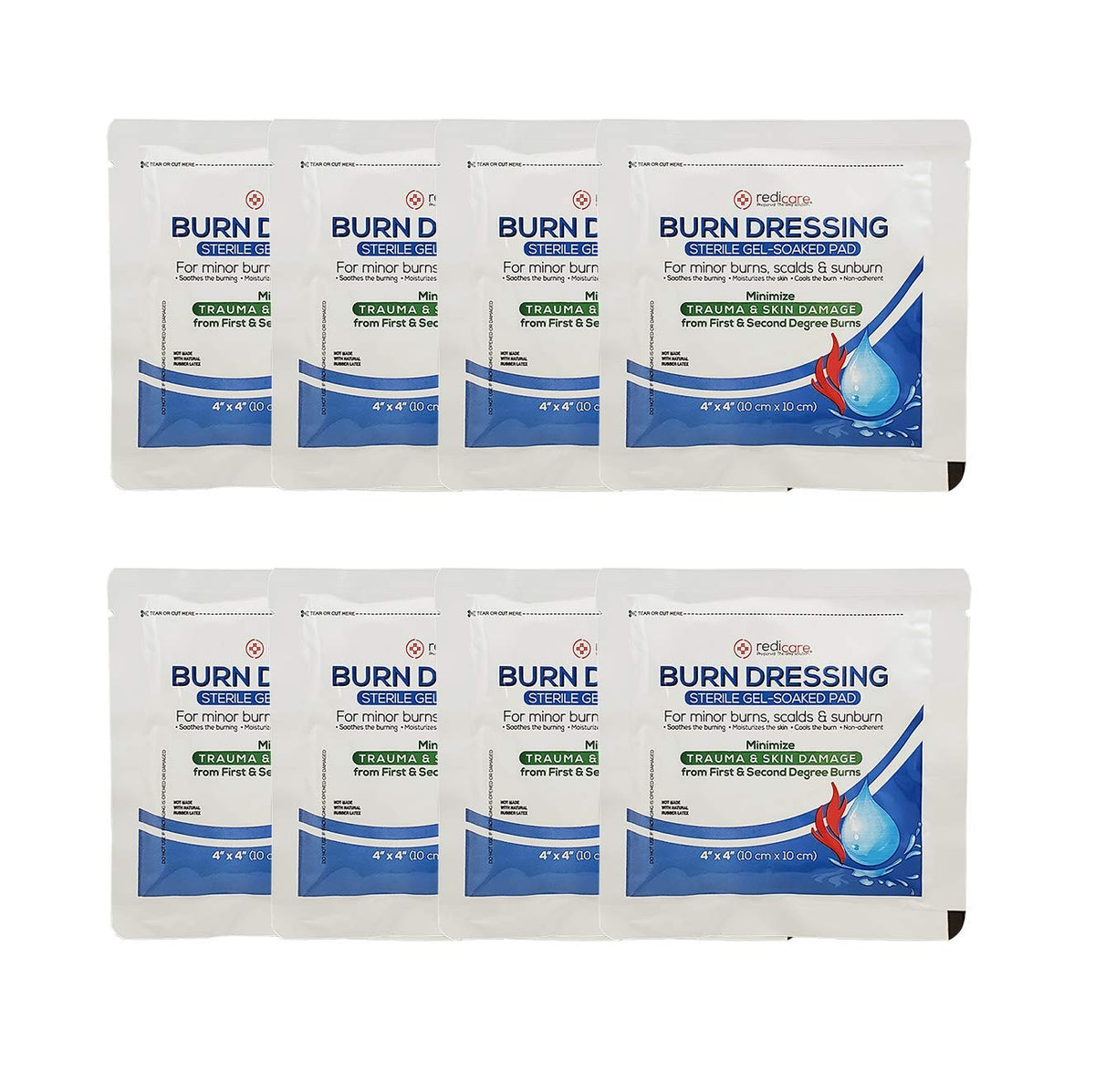 Redicare burn gel dressing 4x4 sterile pad cools and protects minor burns.