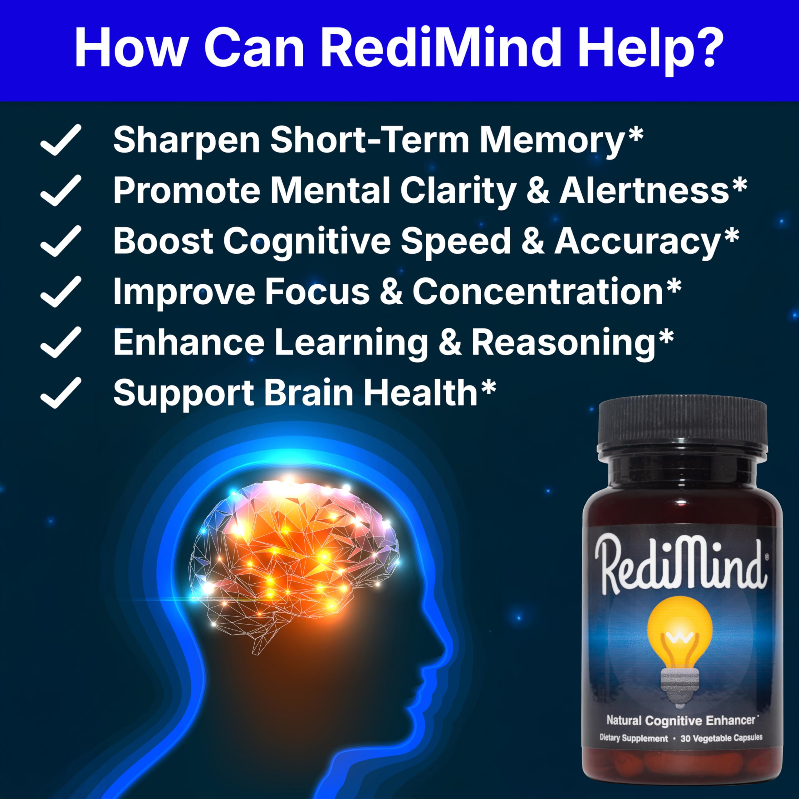 RediMind bottle side view showcasing compact packaging for easy daily use