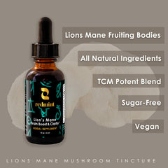 Redmint Lion's Mane tincture jar label for daily wellness