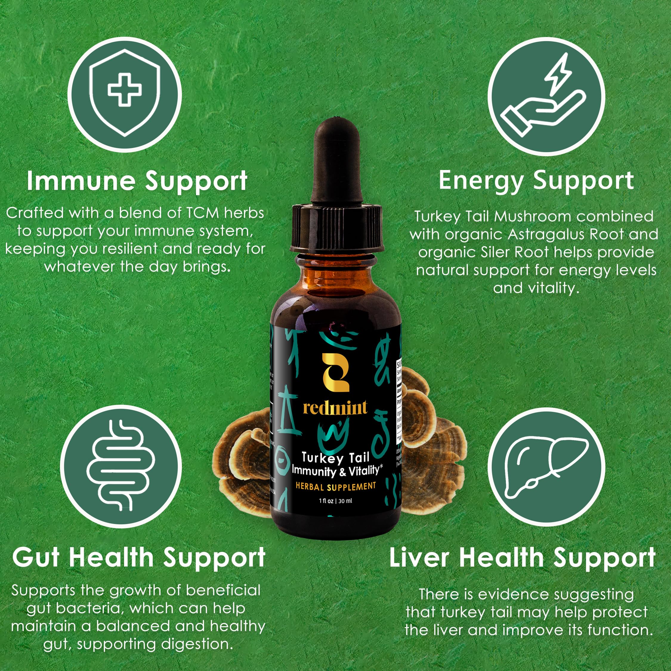 Redmint Siler Root bottle suggests gut harmony and digestion support.