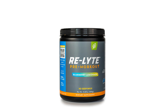 REDMOND Re-Lyte Blueberry Lemonade canister ready for hydration-focused workouts.