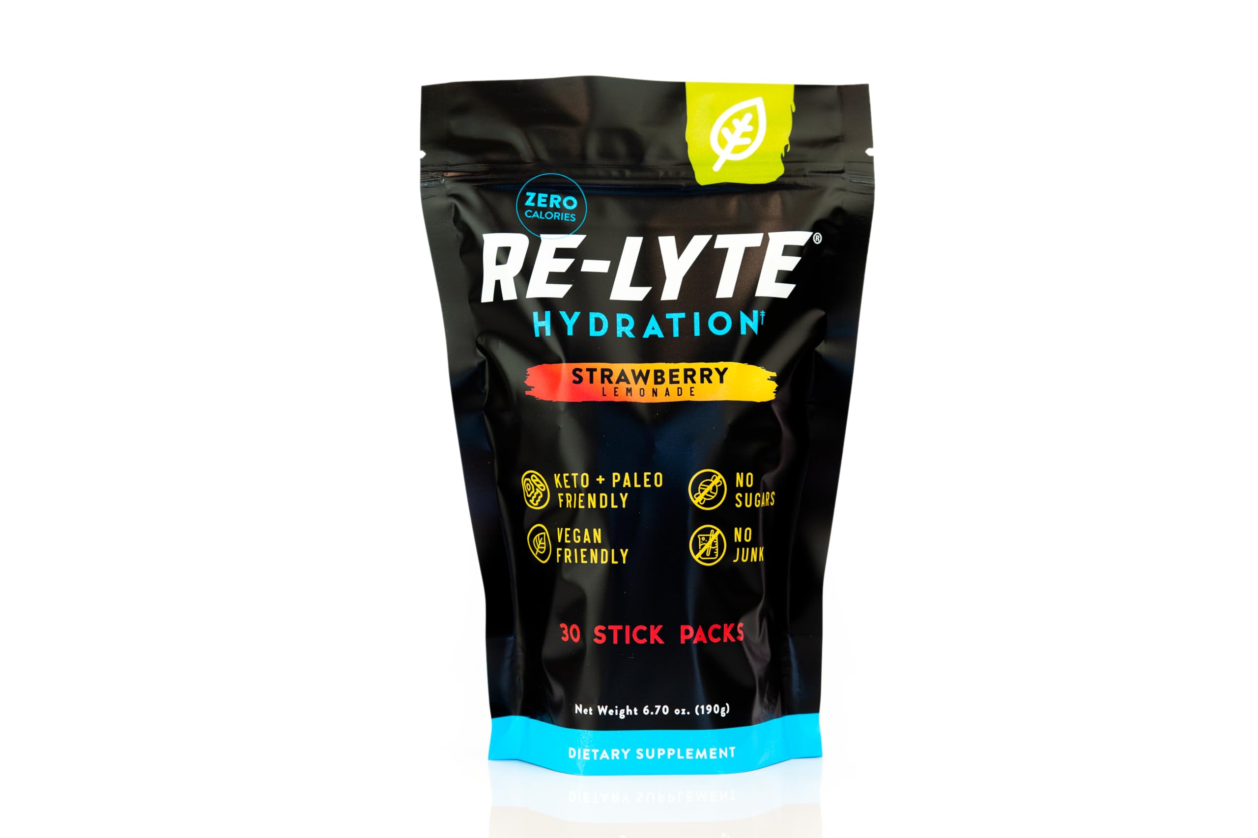 Redmond Re-Lyte hydration powder in strawberry lemonade packs for daily refreshment.