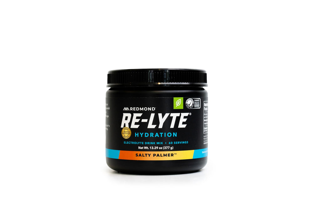 Redmond Re-Lyte Salty Palmer bottle front, ready for on-the-go hydration.