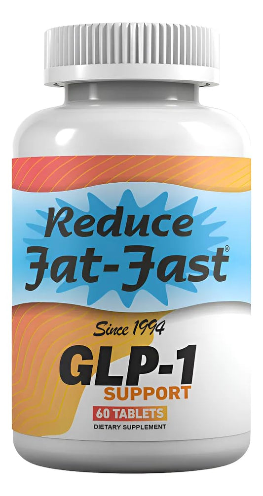 Reduce Fat Fast GLP-1 supplement bottle with label highlighting appetite support.