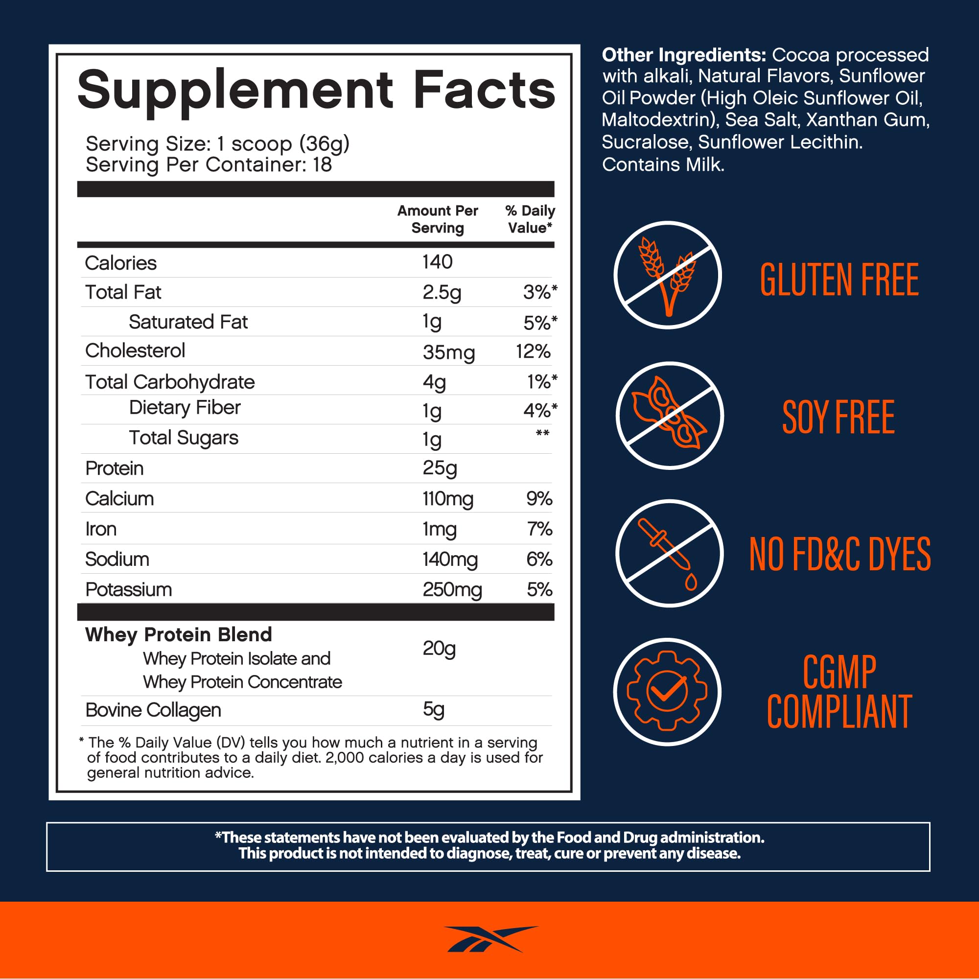 Reebok protein scoop showing portioning for precise intake.
