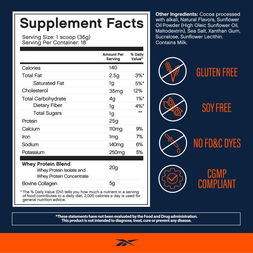 Reebok protein scoop showing portioning for precise intake.