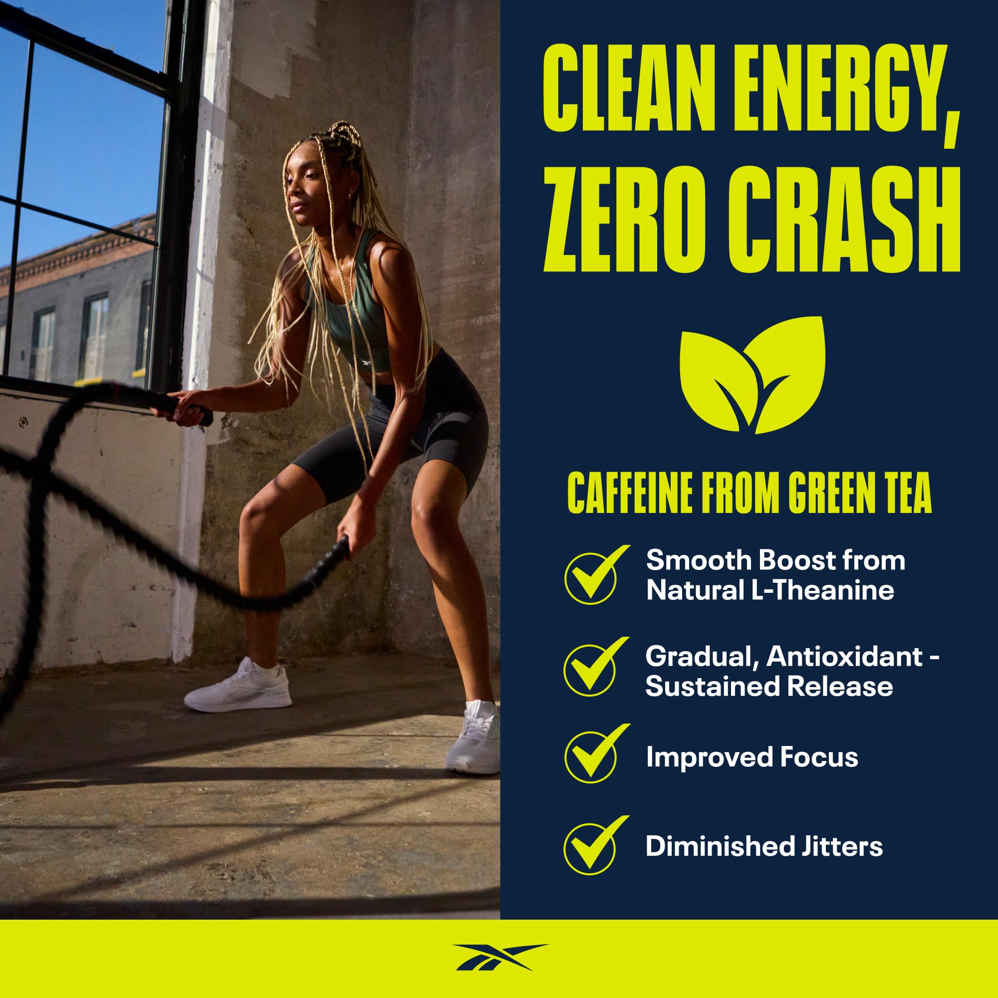 Reebok REEenergize 3g D-ribose supports energy recovery between sets.