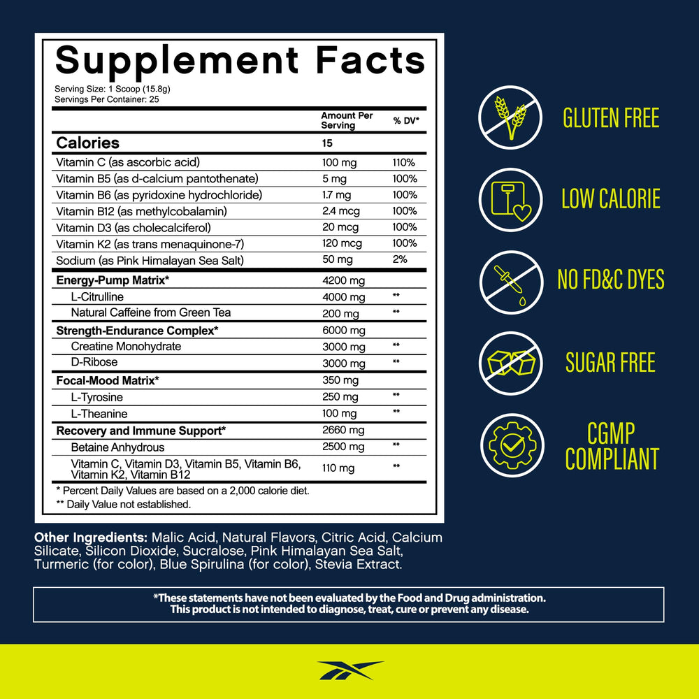 Reebok REEenergize serving scoop aids precise measurement and consistency.