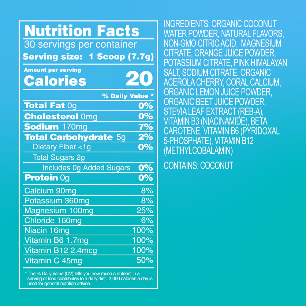 Reef Replenish coconut-water base visual highlighting hydration appeal.