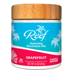 Reef Replenish grapefruit bottle front for quick hydration on the go.