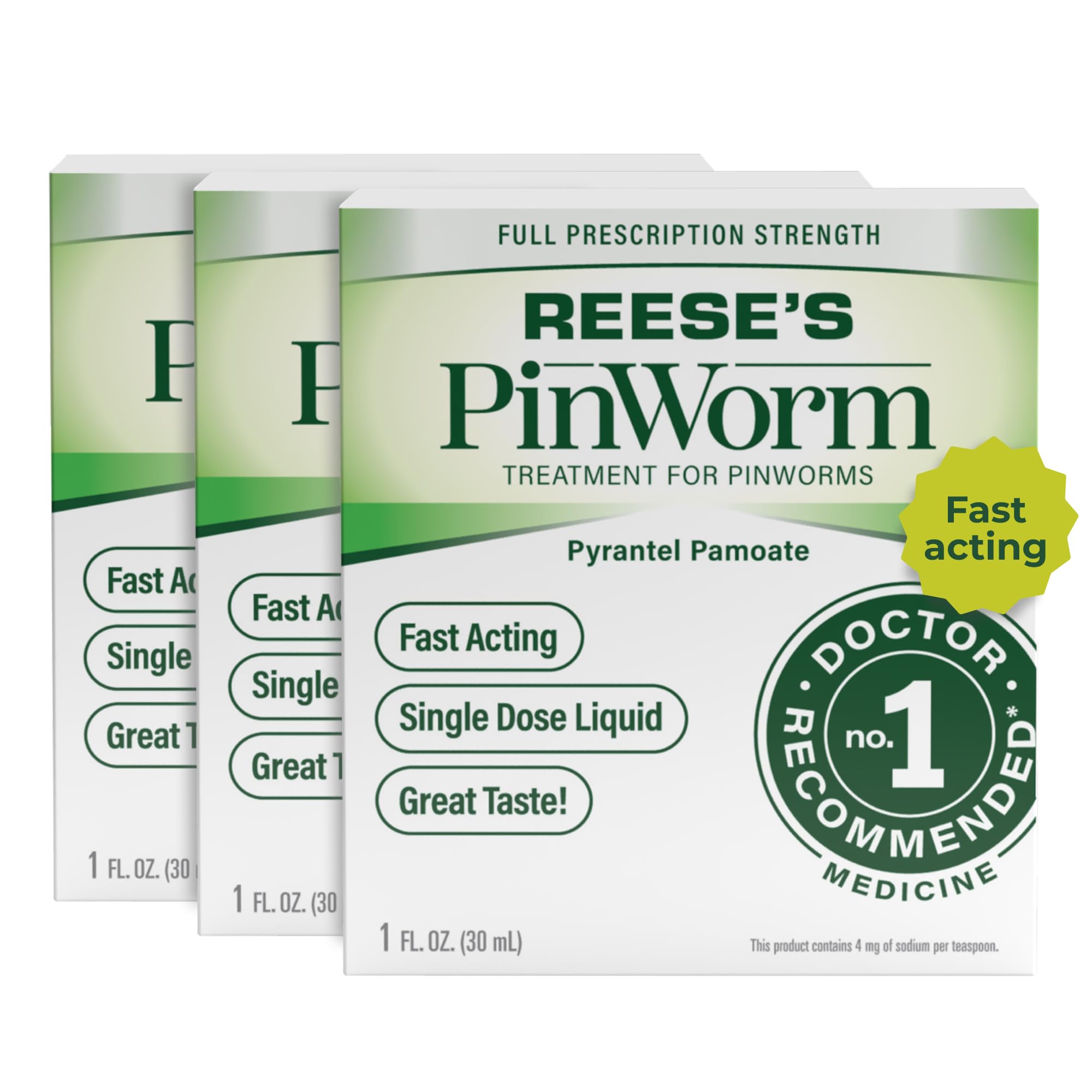 Reese's Pinworm Medicine bottle with banana flavor for easy home dosing.