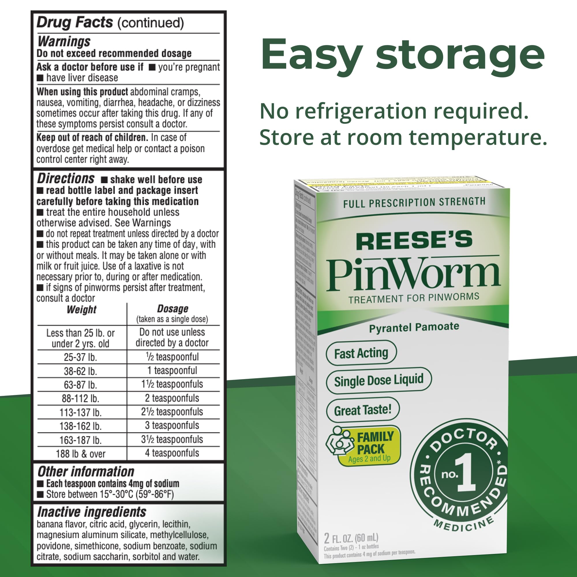 Reese's Pinworm Medicine clear bottle label with usage tips.