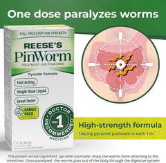 Compact REESE'S PINWORM packaging for home use.