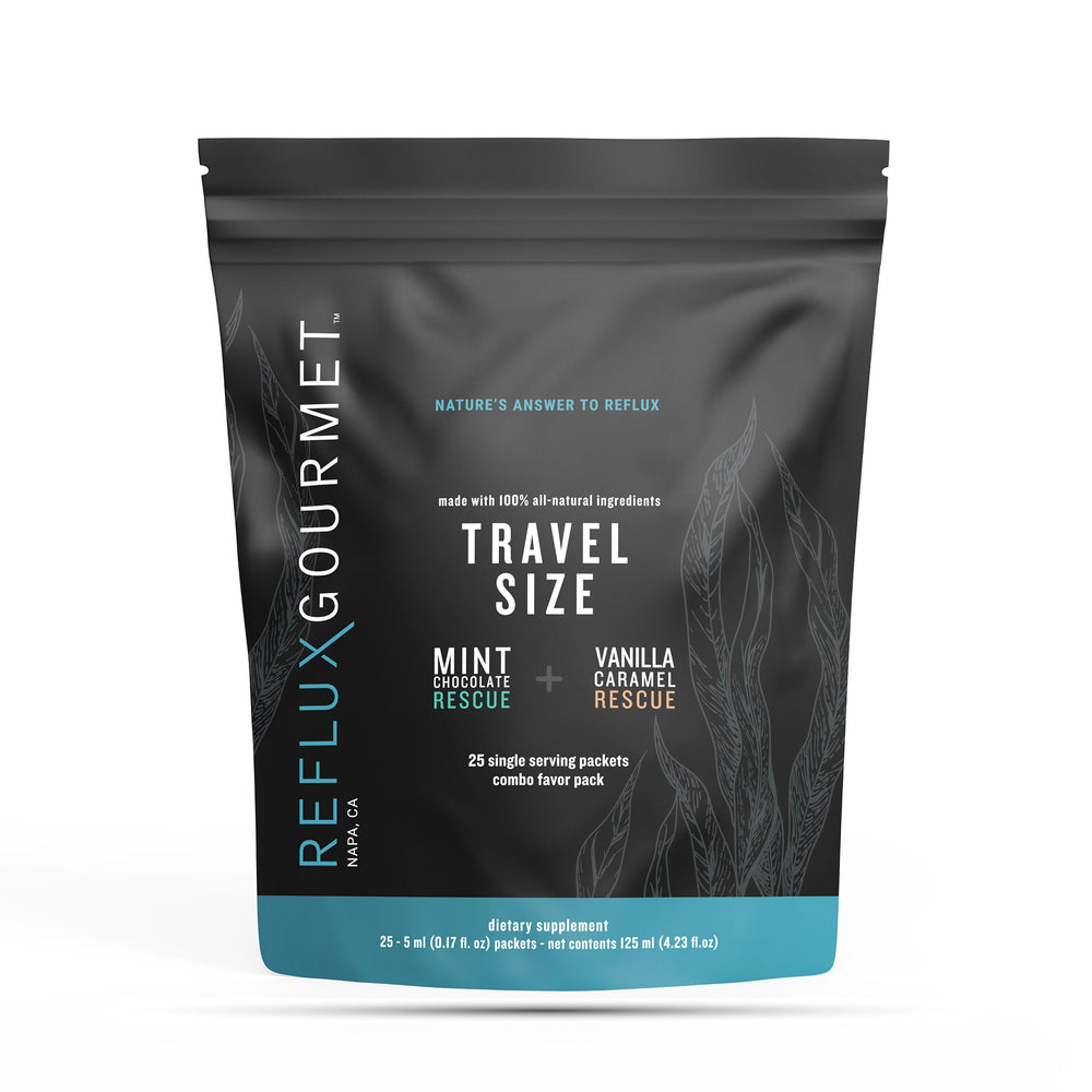 REFLUX GOURMET mint chocolate rescue pack provides convenient after-meal relief.