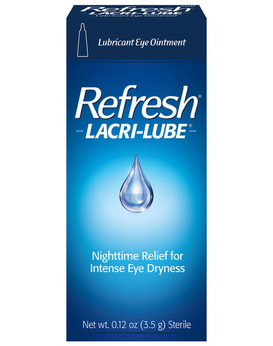 Refresh Lacri-Lube packaging shown for convenient nighttime use.