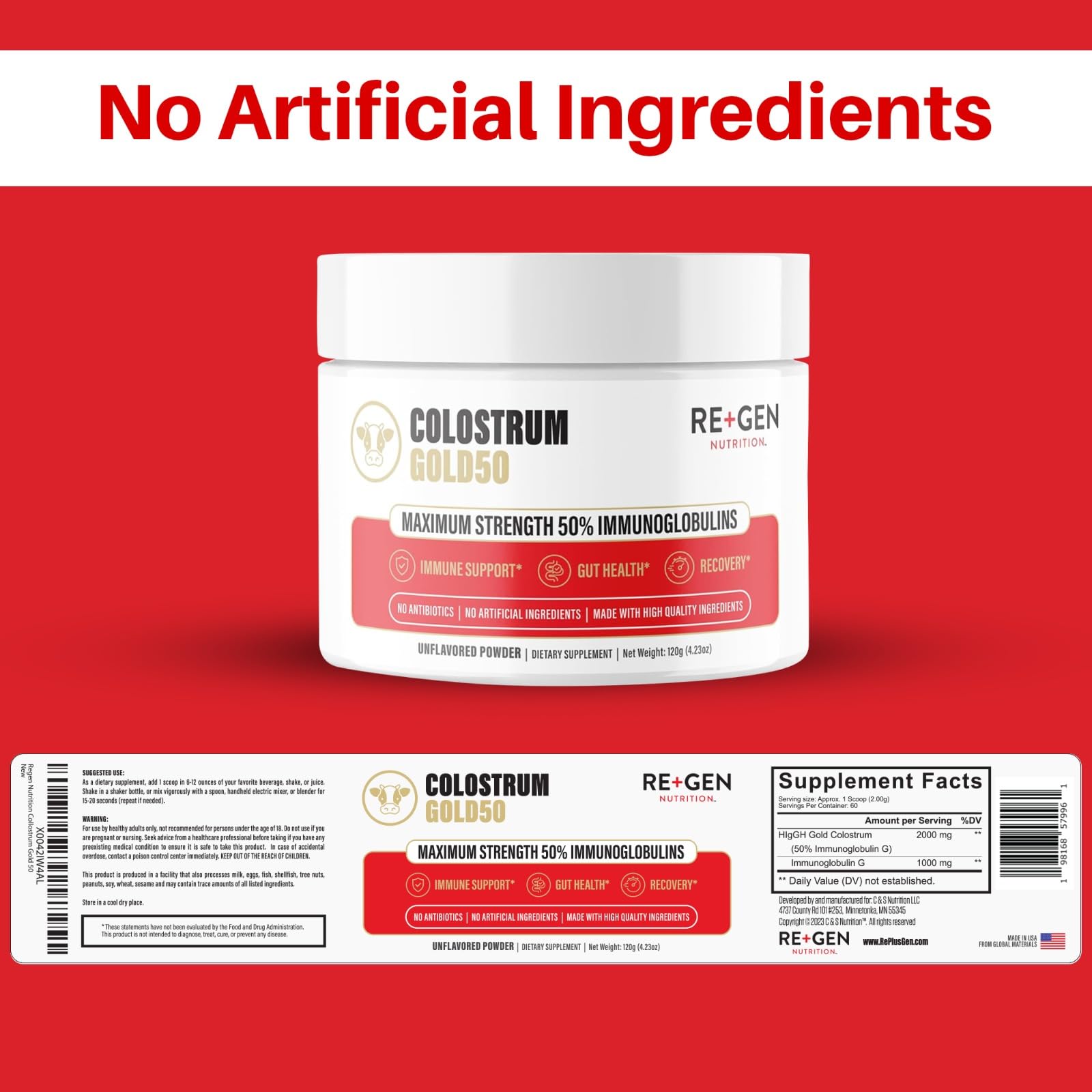 Re+Gen Colostrum Gold 50 pour demonstrates convenient daily immune support routine.