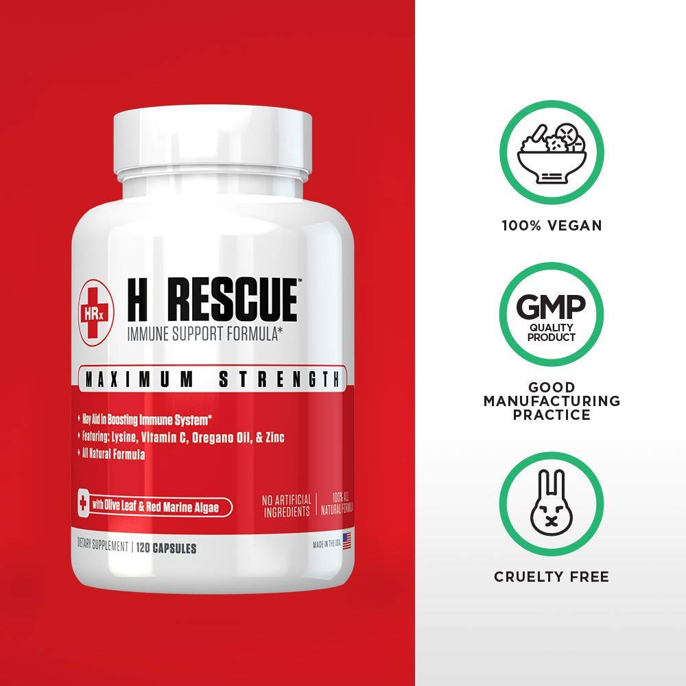 H Rescue ingredients bottle with allergen-friendly composition highlight.