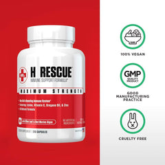H Rescue ingredients bottle with allergen-friendly composition highlight.
