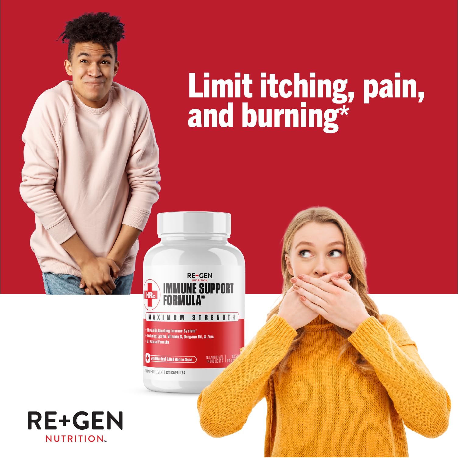 Re+Gen Nutrition capsules close-up highlighting easy-to-swallow form.