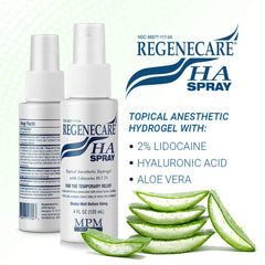 Regenecare HA Hydrogel Spray label closeup highlighting moisturizing ingredients
