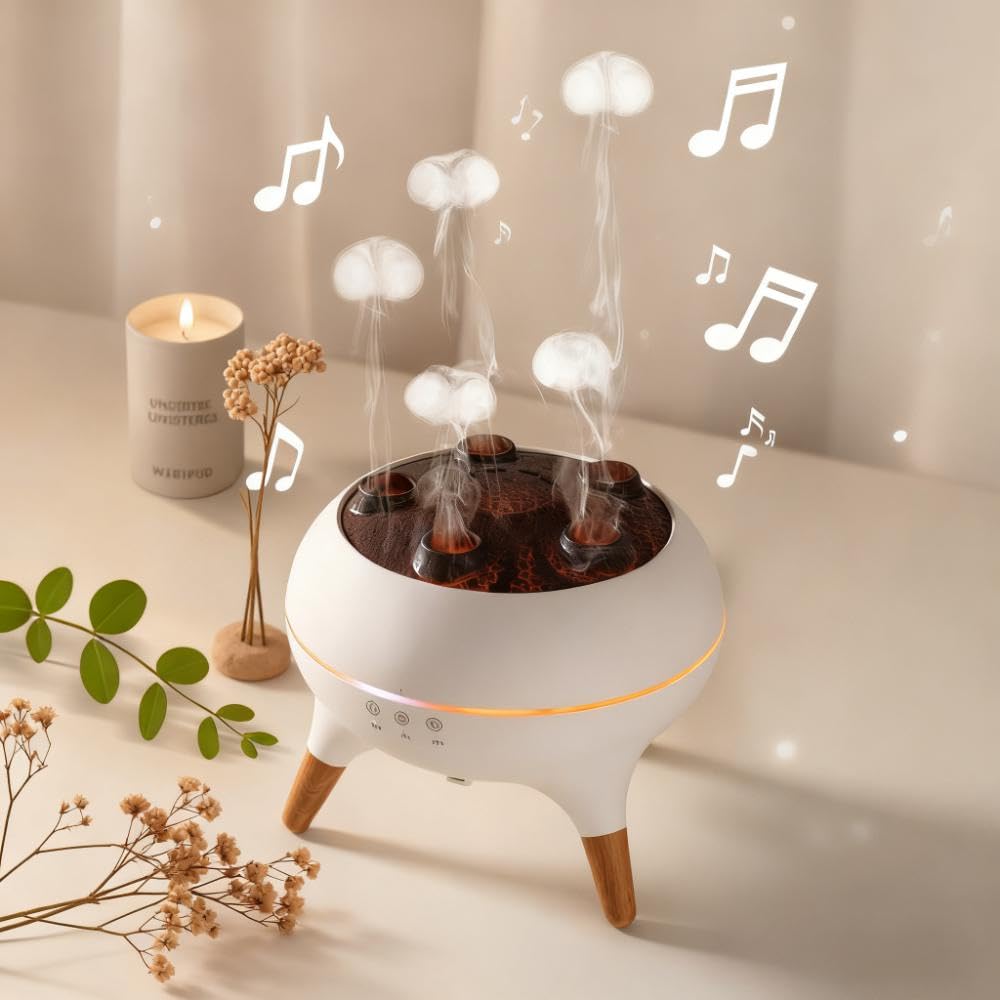REGINEXT Mushroom Cloud Humidifier front view with jellyfish diffusion for calm aromatherapy.