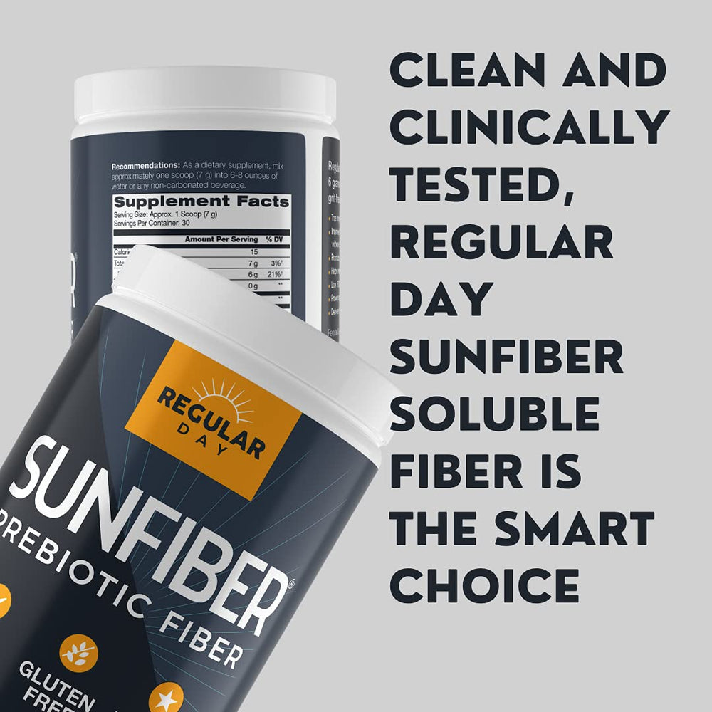REGULAR DAY Sunfiber poured into a glass of water, easy integration into daily routines.